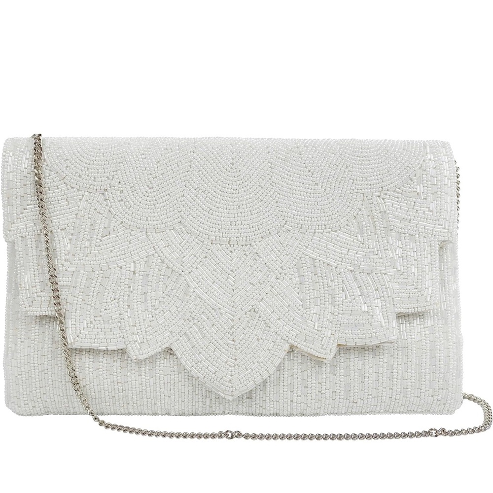 Elegant White Beaded Clutch